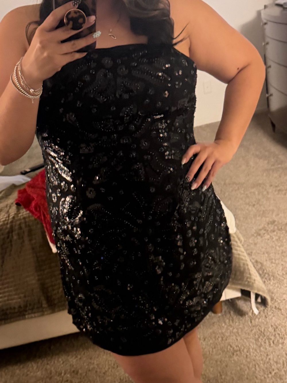 Black Sequin Mini Dress